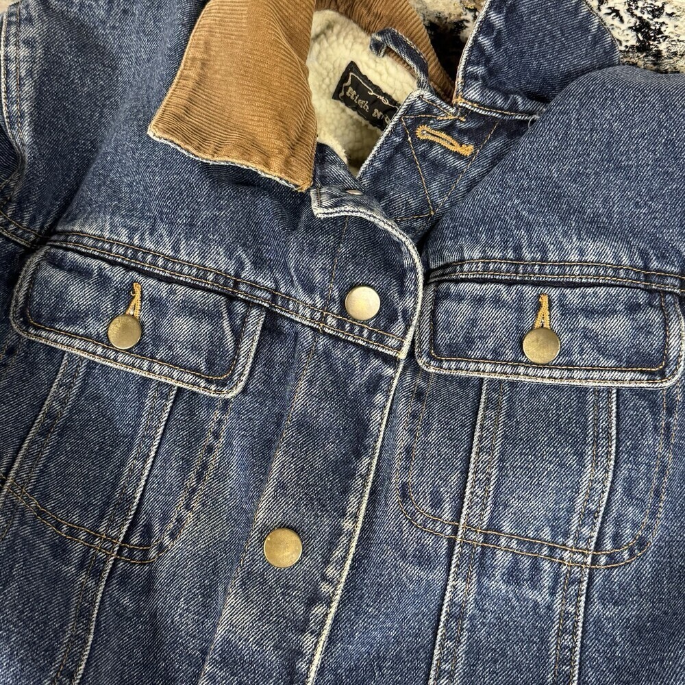 Vtg 80/90s High Noon Men's Sherpa Lined Denim Trucker Jacket Corduroy Collar M‎ - Picture 6 of 12